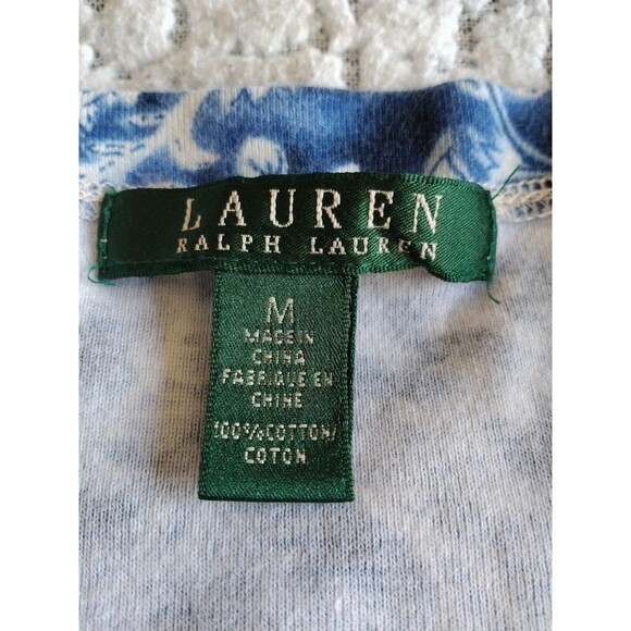 Lauren Ralph Lauren Women's Shirt M Blue/White Paisley Rolled Sleeve Boat Neck - Picture 10 of 14